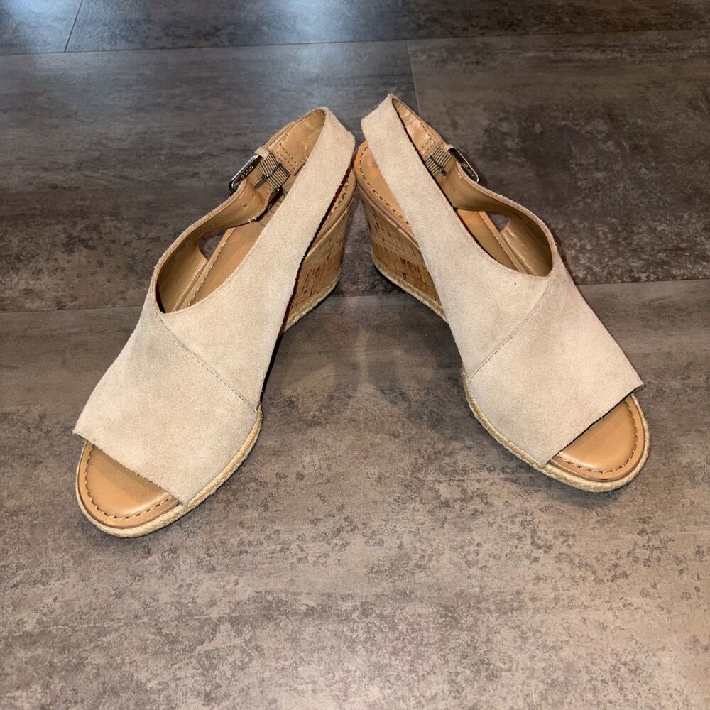 Franco Sarto Women's Slip-On Sandals, Size 7.5M, Open-Toe, Tan Espadrille Wedge